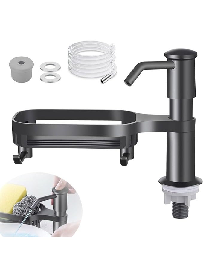 Countertop Dish Soap Dispenser with Storage Rack and 1m Extension Hose for Sink Built in Sink Countertop Pump for Kitchen Bathroom No More Top Refill - Image 1