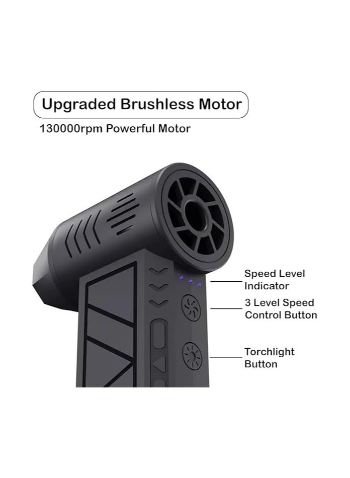 Electric Air Blower Gun u0026 Small Hand Fan with Turbo Blades,Portable Turbo Fan with LED Light, 130000rpm Blower Fan, Speed Adjustment, Mini Wind Blower BBQ Fan, Efficient Cleaning for Cars Computers Keyboards Sofas, 5000mah TypeC Fast Charging with Case - Image 4