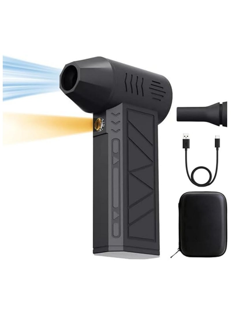 Electric Air Blower Gun u0026 Small Hand Fan with Turbo Blades,Portable Turbo Fan with LED Light, 130000rpm Blower Fan, Speed Adjustment, Mini Wind Blower BBQ Fan, Efficient Cleaning for Cars Computers Keyboards Sofas, 5000mah TypeC Fast Charging with Case - Image 1