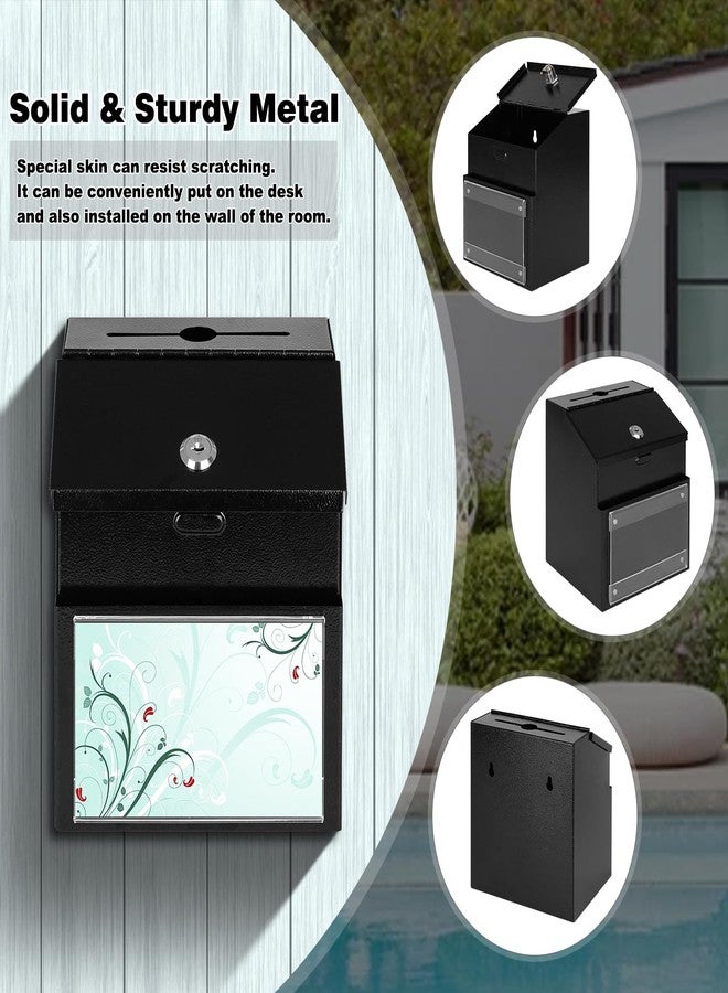 xydled Suggestion Box with Magnetic Acrylic Sign Holder, Metal Key Lock Box Donation Box,Ballot and Collection Box with Slot&Flyer holder,Wall Mounted,Black - Image 2
