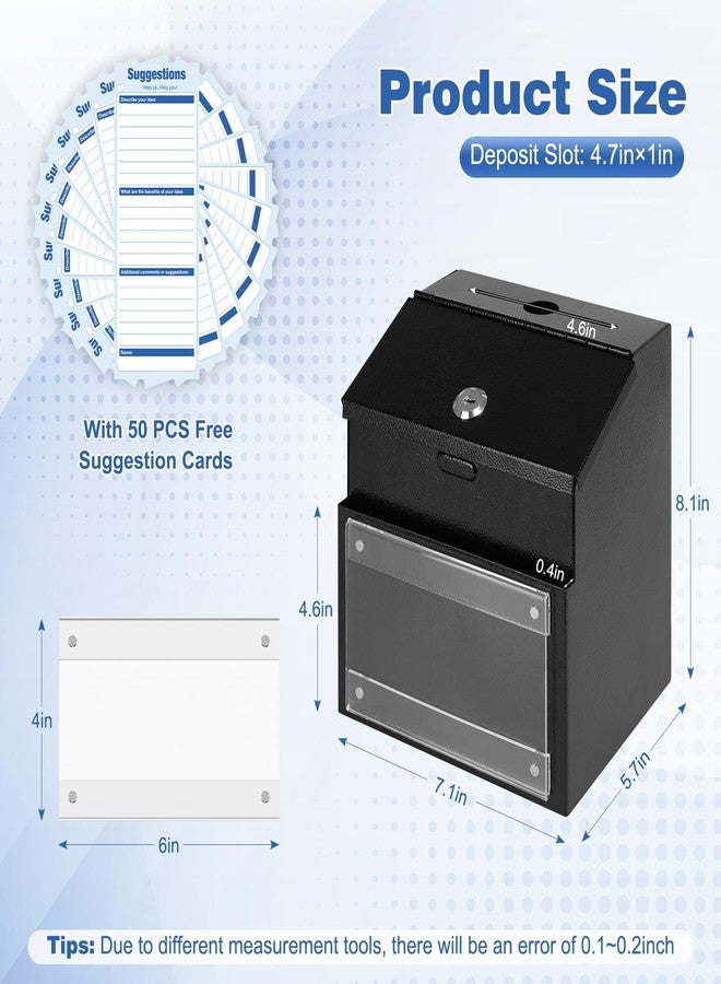 xydled Suggestion Box with Magnetic Acrylic Sign Holder, Metal Key Lock Box Donation Box,Ballot and Collection Box with Slot&Flyer holder,Wall Mounted,Black - Image 3