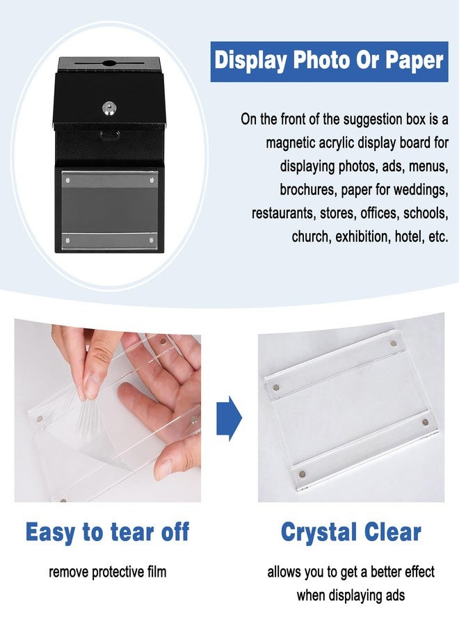 xydled Suggestion Box with Magnetic Acrylic Sign Holder, Metal Key Lock Box Donation Box,Ballot and Collection Box with Slot&Flyer holder,Wall Mounted,Black - Image 5