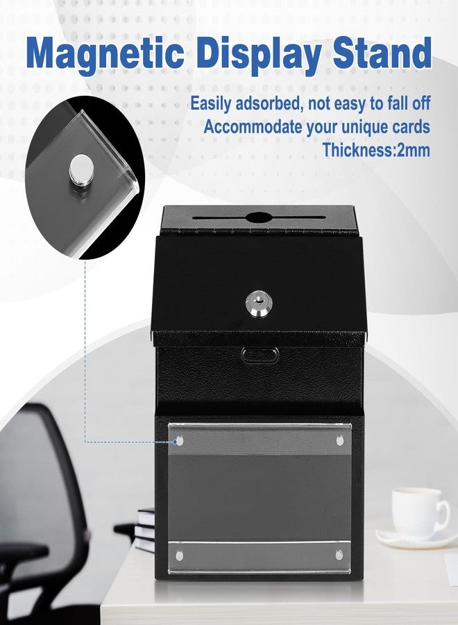 xydled Suggestion Box with Magnetic Acrylic Sign Holder, Metal Key Lock Box Donation Box,Ballot and Collection Box with Slot&Flyer holder,Wall Mounted,Black - Image 4
