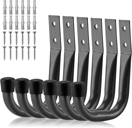 HORUSDY 6Pack Heavy Duty Metal Wall Hooks Large Garage Storage Organization Hooks for Tools Extension Cords Ladders and Bags Wall Mount J Hooks for Indoor Outdoor Use Gray - Image 1