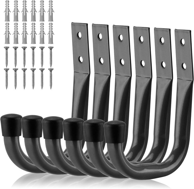 HORUSDY 6Pack Heavy Duty Metal Wall Hooks Large Garage Storage Organization Hooks for Tools Extension Cords Ladders and Bags Wall Mount J Hooks for Indoor Outdoor Use Gray - Image 2