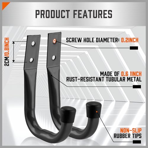 HORUSDY 6Pack Heavy Duty Metal Wall Hooks Large Garage Storage Organization Hooks for Tools Extension Cords Ladders and Bags Wall Mount J Hooks for Indoor Outdoor Use Gray - Image 3