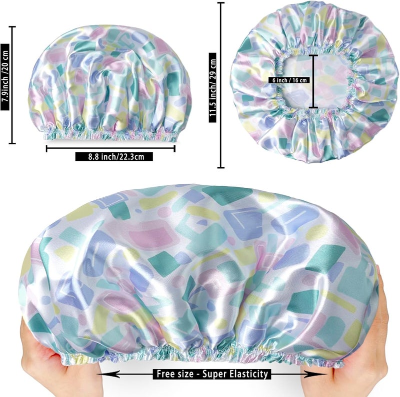 CHFONG Shower Caps for Women, 4 PCS Elastic and Reusable Bath Caps, Double Layers Shower Cap Reusable Waterproof, Bathing Shower Caps, Environmental Bath Hair Protection Cap - Bow - Image 4