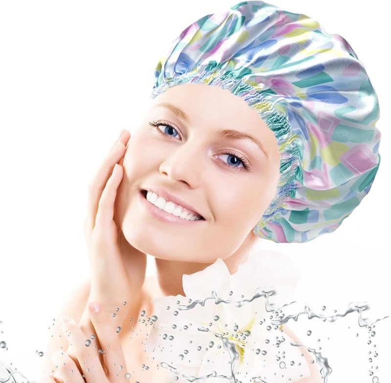 CHFONG Shower Caps for Women, 4 PCS Elastic and Reusable Bath Caps, Double Layers Shower Cap Reusable Waterproof, Bathing Shower Caps, Environmental Bath Hair Protection Cap - Bow - Image 2