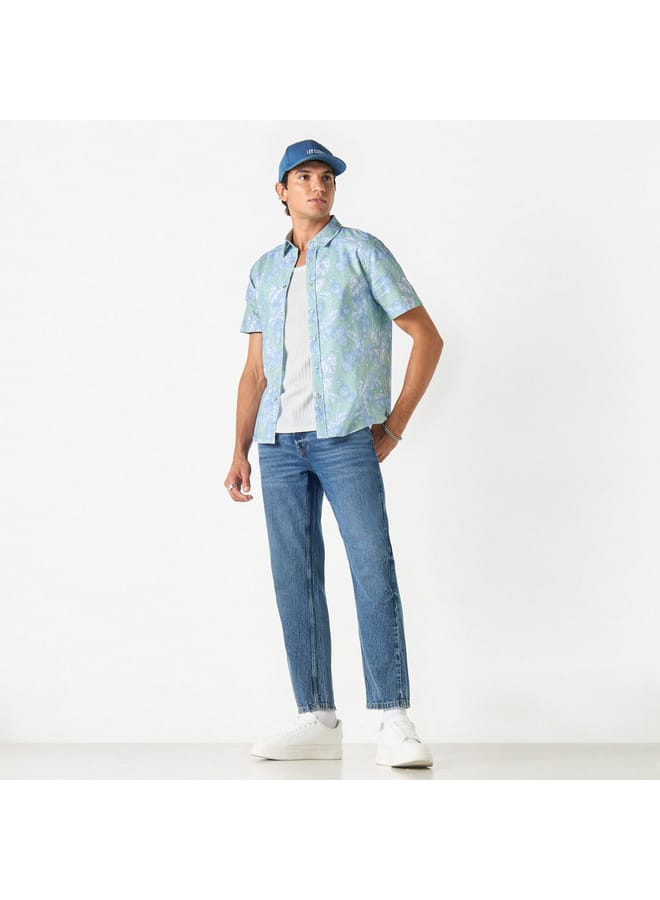 Lee Cooper Lee Cooper Regular Fit All-Over Floral Print Shirt with Short Sleeves  - Image 2