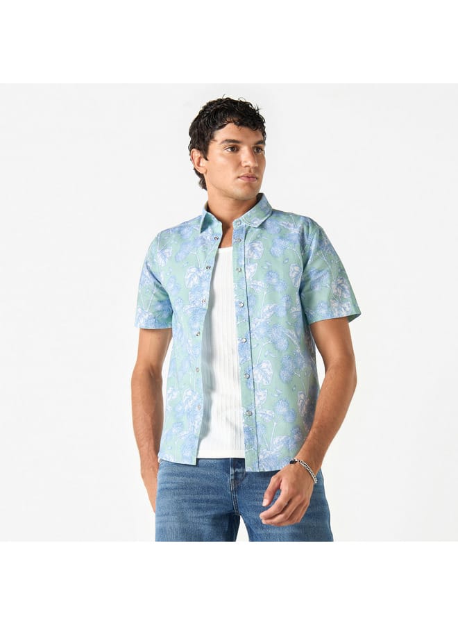 Lee Cooper Lee Cooper Regular Fit All-Over Floral Print Shirt with Short Sleeves  - Image 1