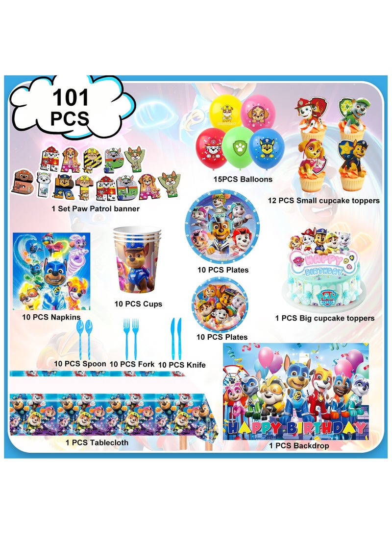 ILovhaprty Paw Patrol Birthday Party Supplies, 101Pcs Paw Patrol Party Decorations & Tableware Sets - Paw Patrol cake Toppers Balloons Backdrops Cups etc. Paw Patrol Themed Birthday Party Decorations for Kids - Image 2