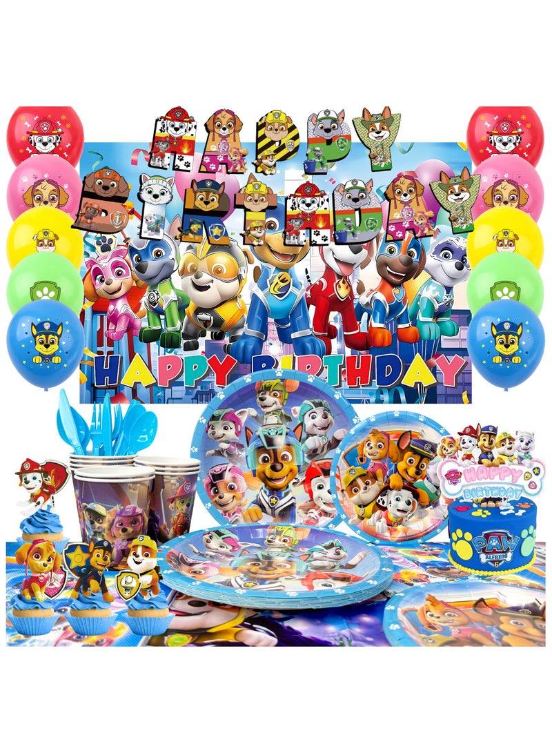 ILovhaprty Paw Patrol Birthday Party Supplies, 101Pcs Paw Patrol Party Decorations & Tableware Sets - Paw Patrol cake Toppers Balloons Backdrops Cups etc. Paw Patrol Themed Birthday Party Decorations for Kids - Image 1