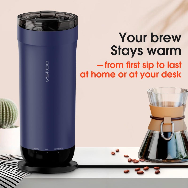 VSITOO S5 heated travel mug,16oz, Auto-Sensing AI Heats Drinks To 120-150Â°F Hands-Free. Temperature Control for All Cars, Perfect for Home/Office/Travel/Outdoor, Ideal Gift for Coffee Lovers - Blue - Image 4