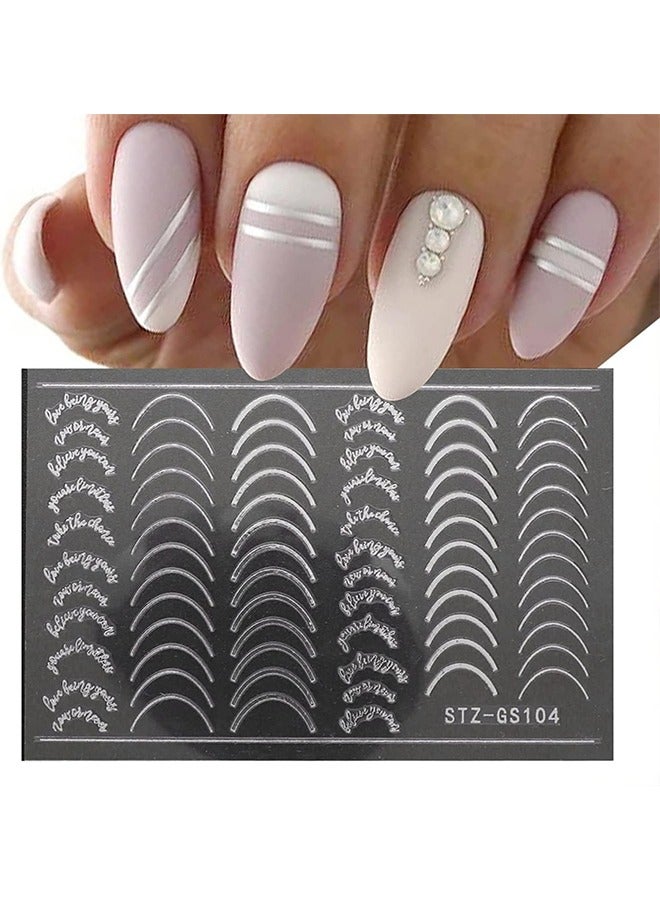 Ant Nail Art Sticker, 3D Fashion Metallic Self Adhesive Wave Lines Half Moon Stars Nail Sticker Nails, Rose Gold Silver Letter Stripe Women DIY Nail Supplies Decoration, 8 Sheets - Image 5