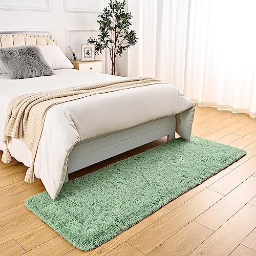 DweIke Fluffy Sage Green Runner Rugs for Bedroom, 2x6 Feet Soft Plush Long Runners for Girls Boys Kids, Non-Slip and Machine Washable Bedside Rug, Small Throw Carpet for Hallway Rooms Decor - Image 5