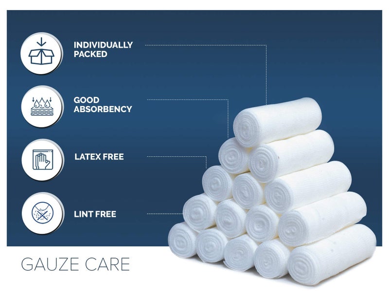 Gauze Care لفائف الشاش عبوة من 24 - جودة ممتازة خالية من الوبر واللاتكس 4 بوصات × 4.1 ياردات ضمادات مطاطية متوافقة مصممة للعناية الفعالة بالجروح والراحة - مثالية للاستخدام كلفافة مومياء - Image 2