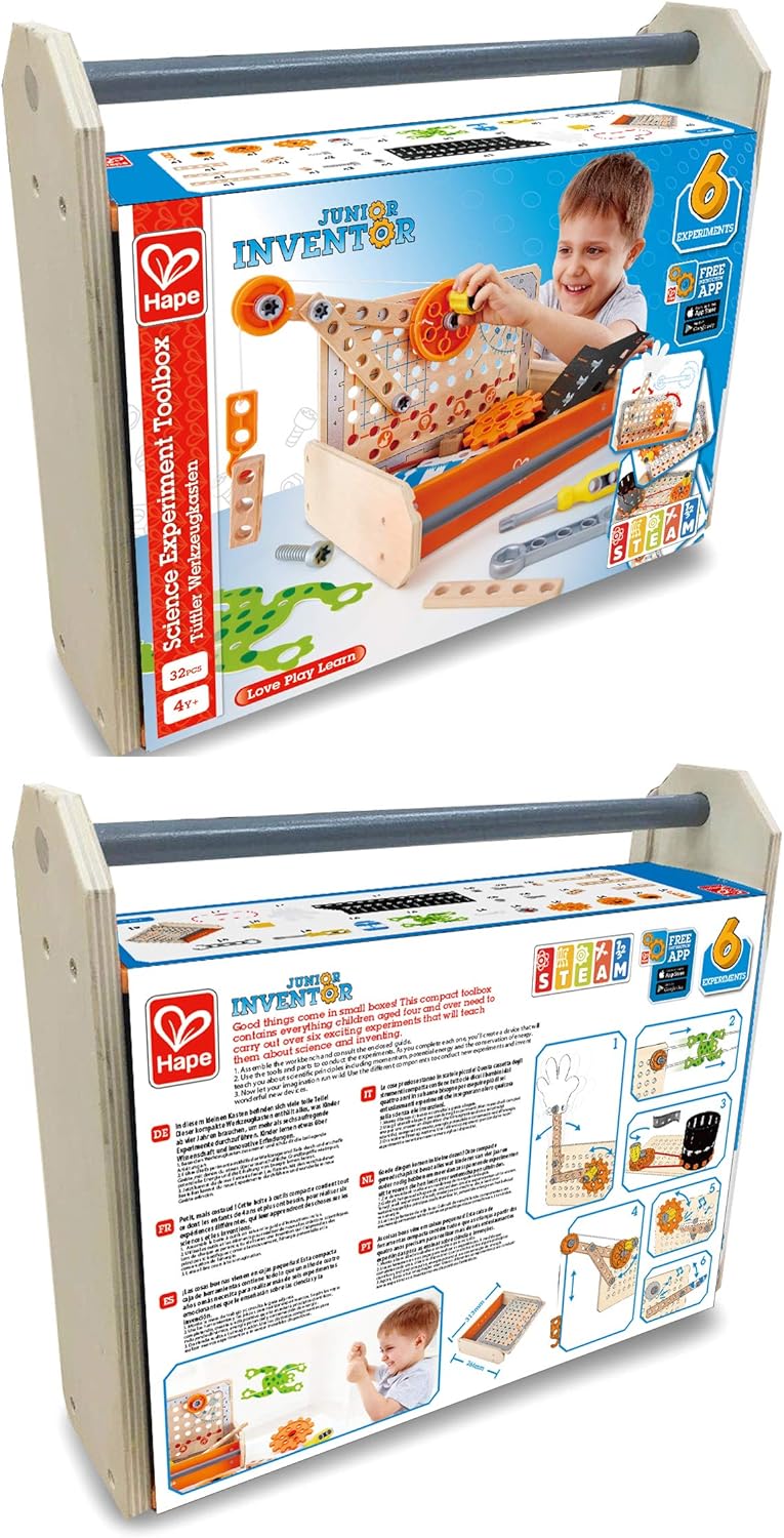 Hape Light sturdy raw material Science Experiment Toolbox | Colorful Wooden 32 Experiment Kit, Fun Educational Science Kids Toy Set and Know-How Instruction App Multi option design - Image 5