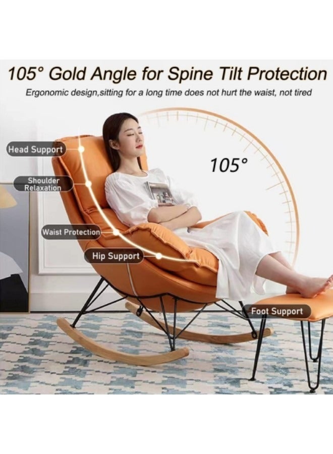 GGEROU كرسي هزاز مع وسادة مبطنة، كرسي هزاز حديث، كرسي هزاز من القماش، كرسي استرخاء مريح وكرسي أريكة كسول، رمادي - Image 5