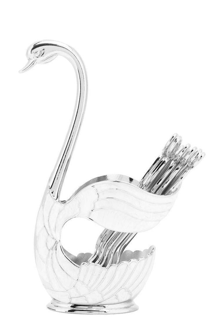 6-Piece Silver Swan Dessert Spoon Set Stainless Steel Mini Spoons with Elegant Swan Holder Luxury Golden Tea  Dessert Spoons for Coffee, Fruit, Sugar, Ice Cream, Parties  Gifting - Image 2