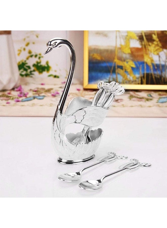6-Piece Silver Swan Dessert Spoon Set Stainless Steel Mini Spoons with Elegant Swan Holder Luxury Golden Tea  Dessert Spoons for Coffee, Fruit, Sugar, Ice Cream, Parties  Gifting - Image 5