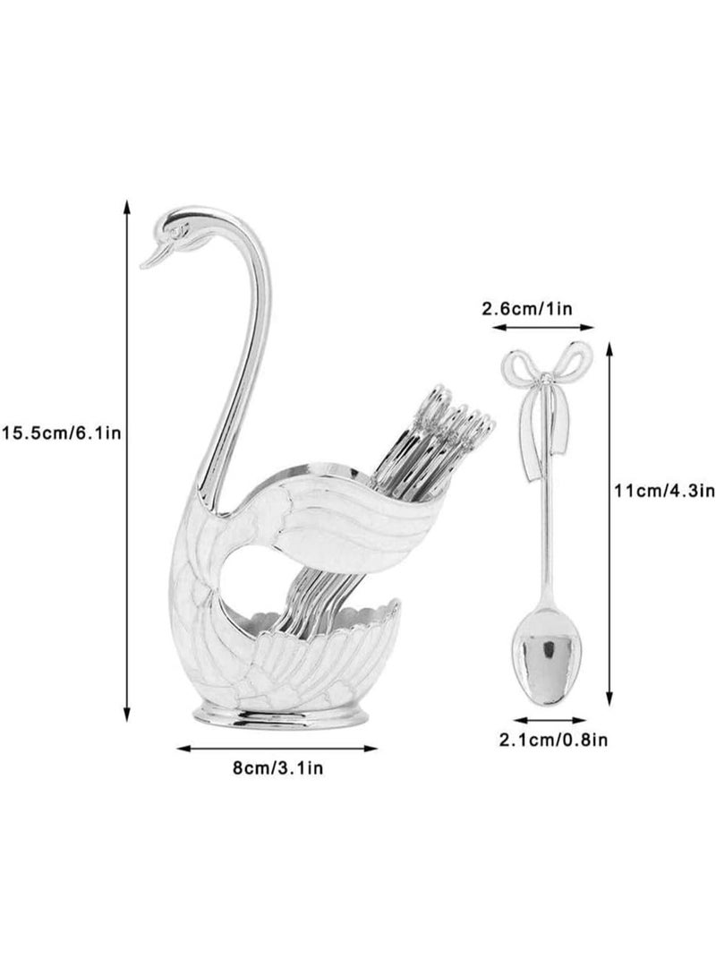 6-Piece Silver Swan Dessert Spoon Set Stainless Steel Mini Spoons with Elegant Swan Holder Luxury Golden Tea  Dessert Spoons for Coffee, Fruit, Sugar, Ice Cream, Parties  Gifting - Image 3