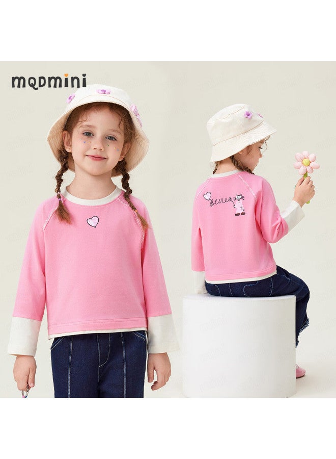 Mqdmini Girls' Long Sleeve T-Shirt 5A Antibacterial Children'S T-Shirt Sweet And Versatile Base Top Love Dog - Image 1