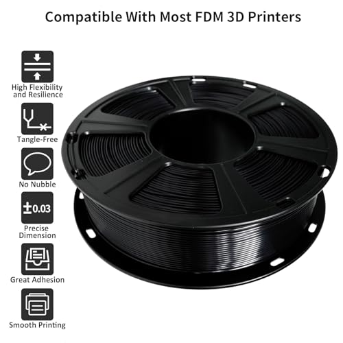 GIANTARM 3D Printer Filament, Silk Black Pla Filament, 1Kg(2.2lbs) Spool, 1.75mm Dimension Accuracy +/- 0.03mm, 3D Printing Filament - Image 3