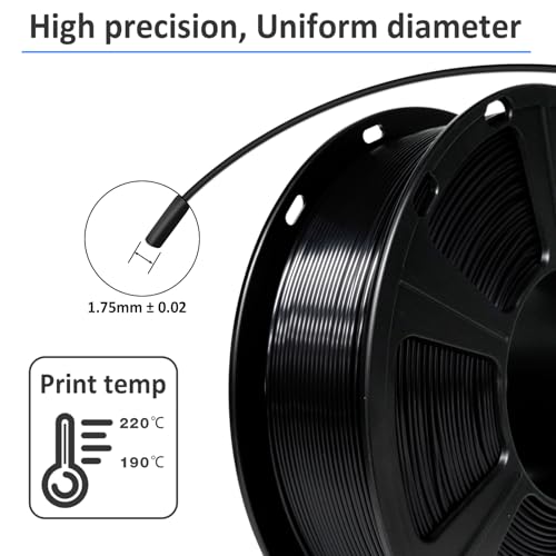 GIANTARM 3D Printer Filament, Silk Black Pla Filament, 1Kg(2.2lbs) Spool, 1.75mm Dimension Accuracy +/- 0.03mm, 3D Printing Filament - Image 5
