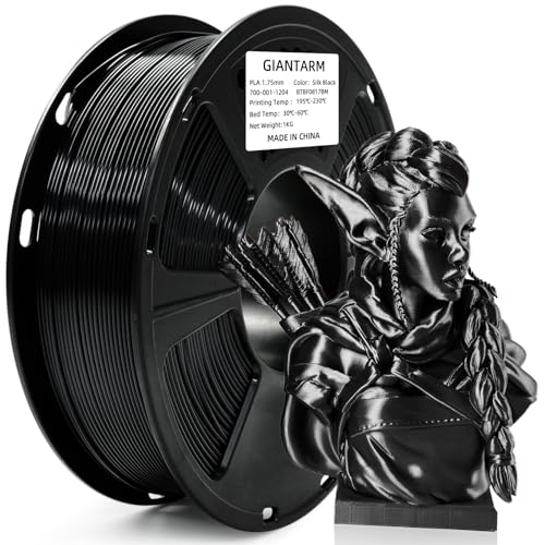 GIANTARM 3D Printer Filament, Silk Black Pla Filament, 1Kg(2.2lbs) Spool, 1.75mm Dimension Accuracy +/- 0.03mm, 3D Printing Filament - Image 1
