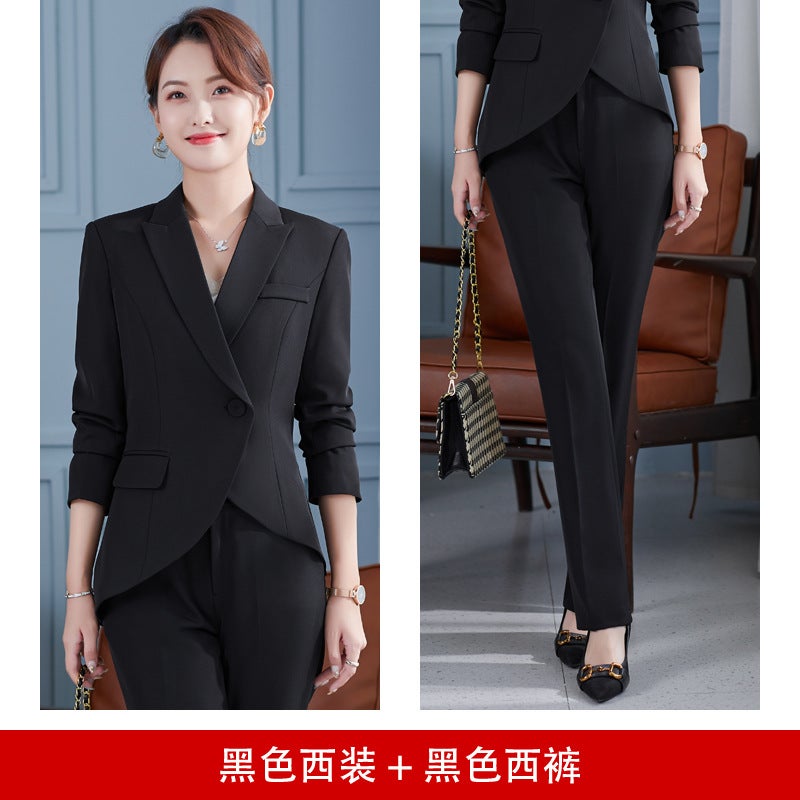 White Suit Womens Autumn Korean Fashion Presidents Small Suit Jacket Professional Wear Temperament Goddess Fan Work Clothes Black suit + trousers