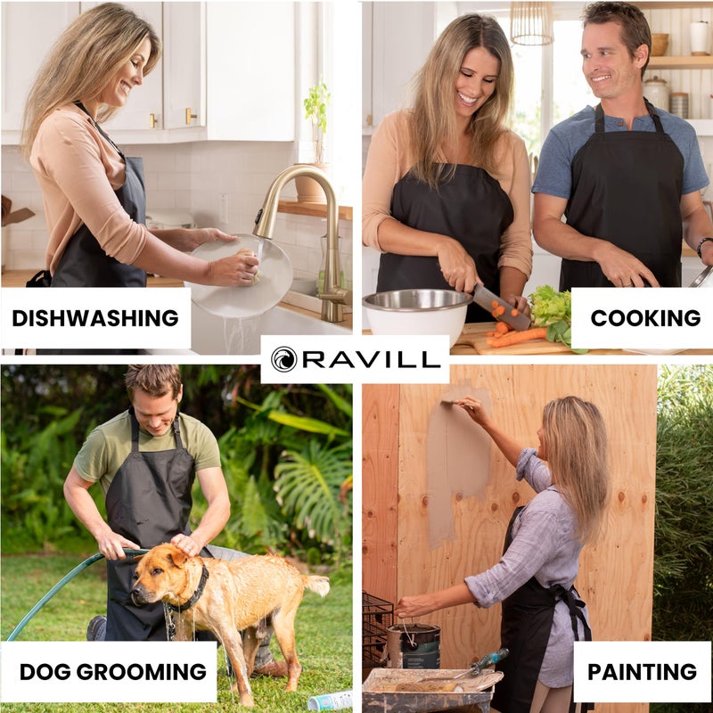 Ravill Waterproof Apron For Men and Women - Black - 35" Multi Purpose Work Aprons for Dishwashing, Dog Grooming, Cleaning - Heavy Duty Plastic Dishwasher Apron - Perfect Water Resistant Kitchen Apron - Image 4