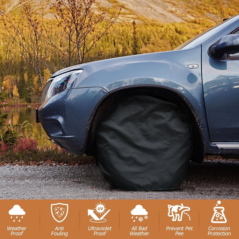 Generic 4 Pcs Tire Covers for Rvs and Trailers Breathable Sun-Resistant Oxford Cloth Fits Wheels Lightweight Spare Wheel Storage Bag with Easy Drawstring Closure and Stylish Protection - Image 4