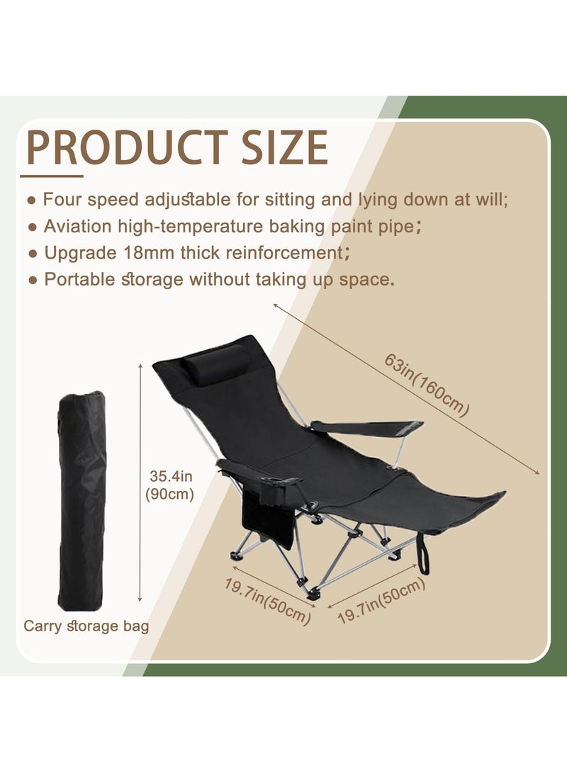Flushrenic 2-in-1 Camping Leisure Recliner, Black – 4-Position Adjustable with Footrest & Headrest - Image 2