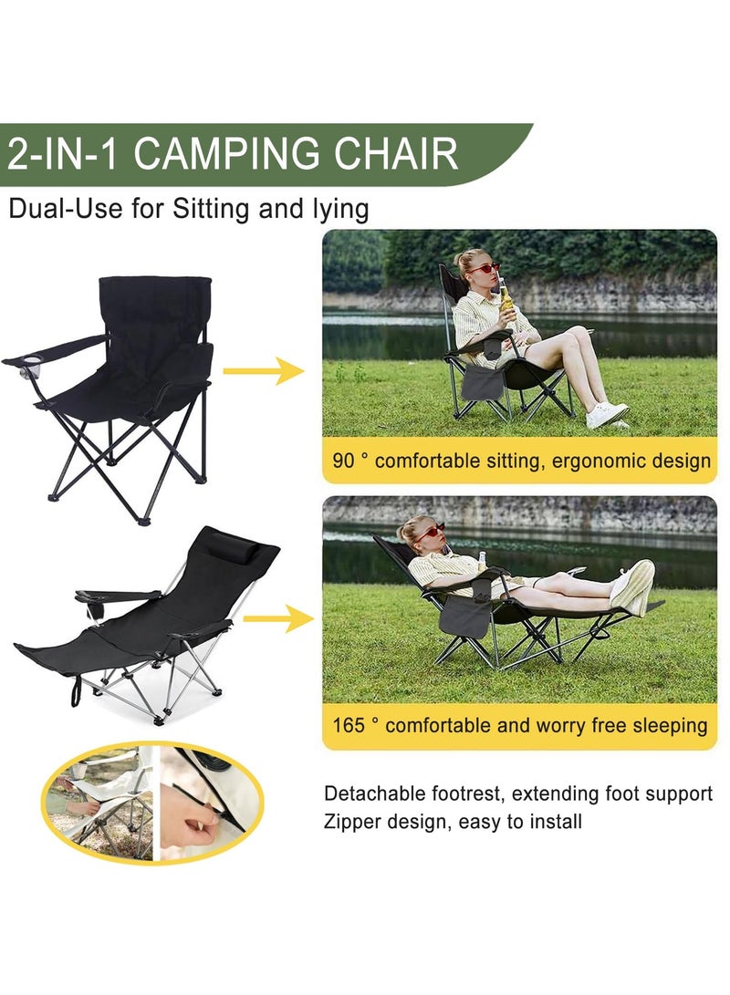 Flushrenic 2-in-1 Camping Leisure Recliner, Black – 4-Position Adjustable with Footrest & Headrest - Image 3