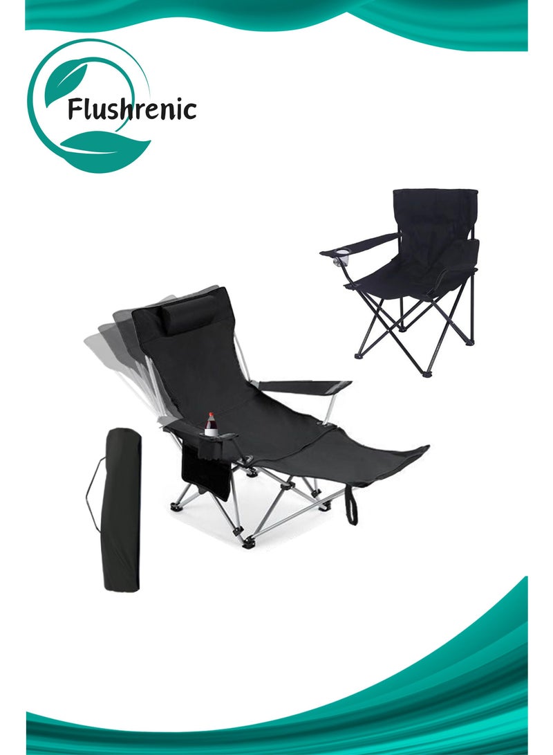 Flushrenic 2-in-1 Camping Leisure Recliner, Black – 4-Position Adjustable with Footrest & Headrest - Image 1