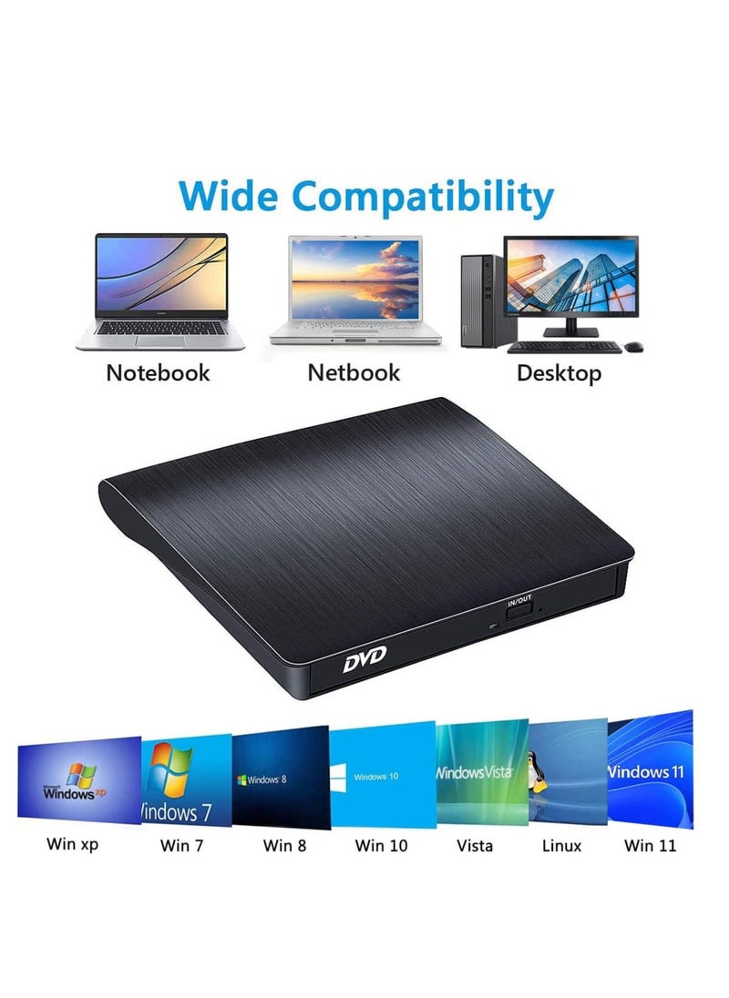 ماركة غير محددة - محرك أقراص خارجي CD/DVD – منفذ USB 3.0 وType-C، محرك تسجيل CD/DVD RW محمول لأجهزة Windows وMacBook وiMac وLinux - Image 1