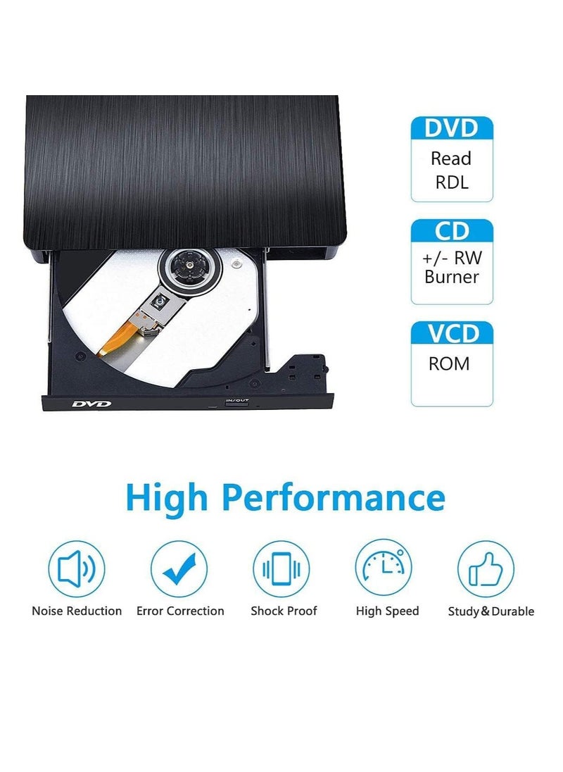 ماركة غير محددة - محرك أقراص خارجي CD/DVD – منفذ USB 3.0 وType-C، محرك تسجيل CD/DVD RW محمول لأجهزة Windows وMacBook وiMac وLinux - Image 1