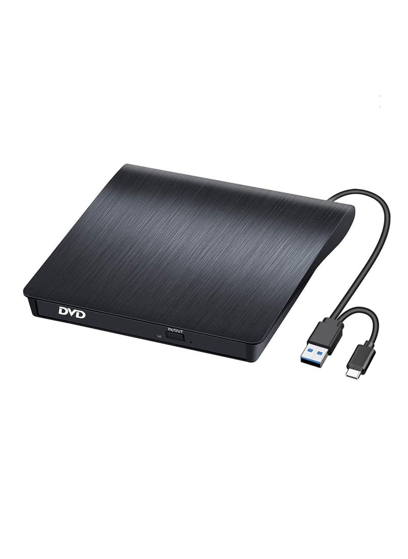 ماركة غير محددة - محرك أقراص خارجي CD/DVD – منفذ USB 3.0 وType-C، محرك تسجيل CD/DVD RW محمول لأجهزة Windows وMacBook وiMac وLinux - Image 1