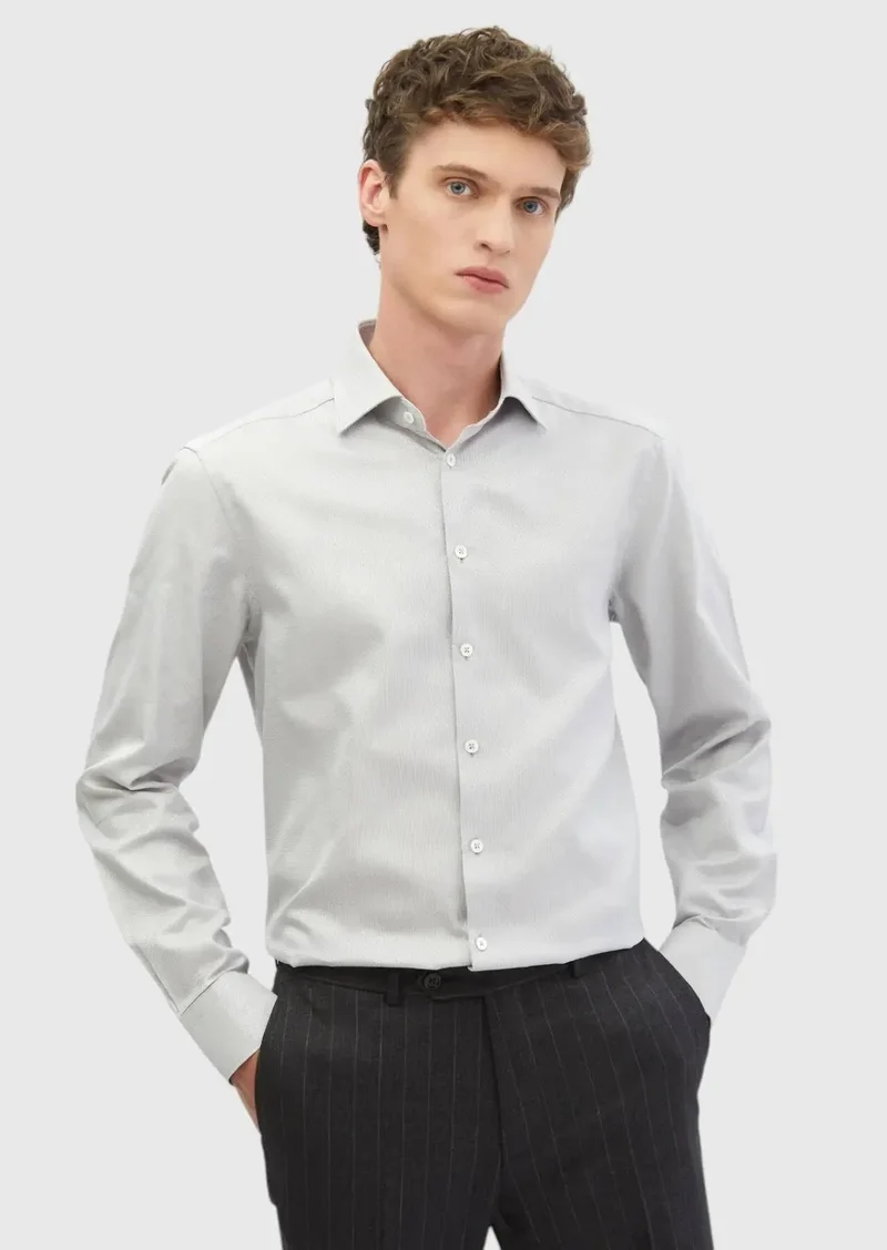 رامسي قميص رمادي سادة بقصة عادية، مصنوع من القطن الكلاسيكي 100%