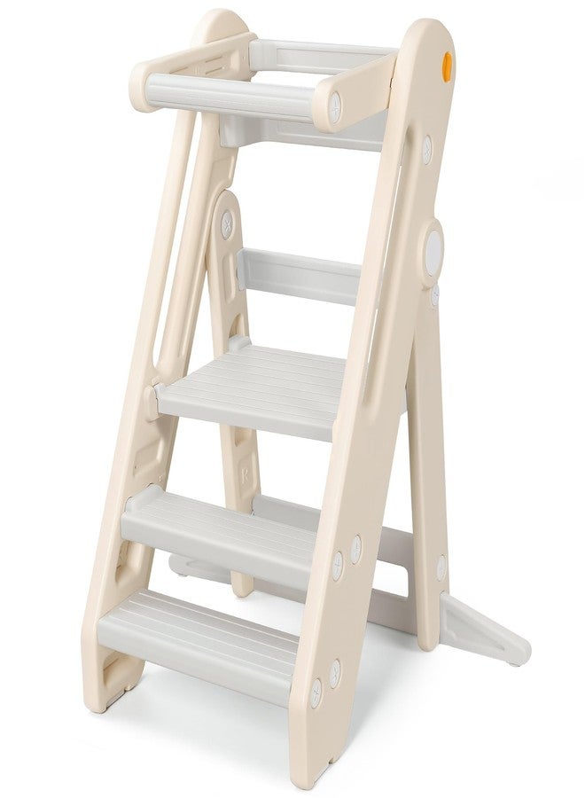 Onasti Toddler Tower Kitchen Stool Helper, Foldable & Adjustable Height Kids Learning Stool for Kitchen Counter Bathroom Sink, Child Ladder for Toddlers with Handles, Safty Rail, Non-Slip Pads-Grey - Image 1