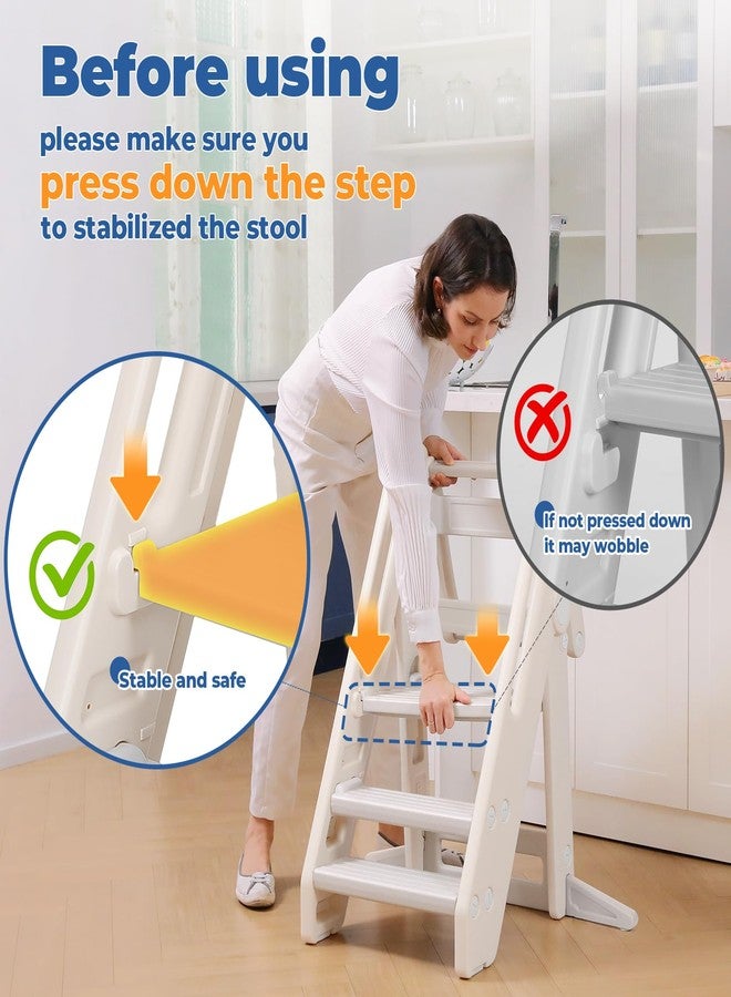 Onasti Toddler Tower Kitchen Stool Helper, Foldable & Adjustable Height Kids Learning Stool for Kitchen Counter Bathroom Sink, Child Ladder for Toddlers with Handles, Safty Rail, Non-Slip Pads-Grey - Image 2