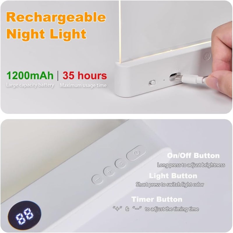 VEEKI Book Light, Rechargeable Clear LED Flat Reading Light with 3 Colors & Timer, Dimmable Panel Plate Lamp Book Full Page Light for Reading in Bed at Night, Funny Gifts for Readers Kids Women Men (Black) - Image 5