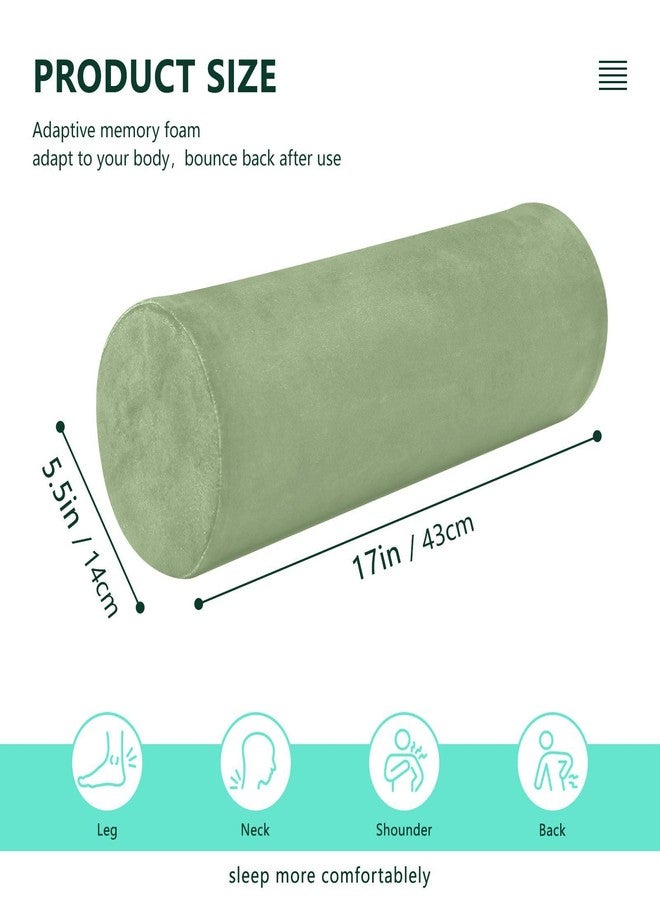 YETTASBIN Sage Green Solid Color Cylinder Round Pillow for Neck Pain Relief, Soft Breathable Bolster Travel Memory Foam Pillow with Removable Washable Cover for Bed Sleeping, Head, Legs and Back - Image 3