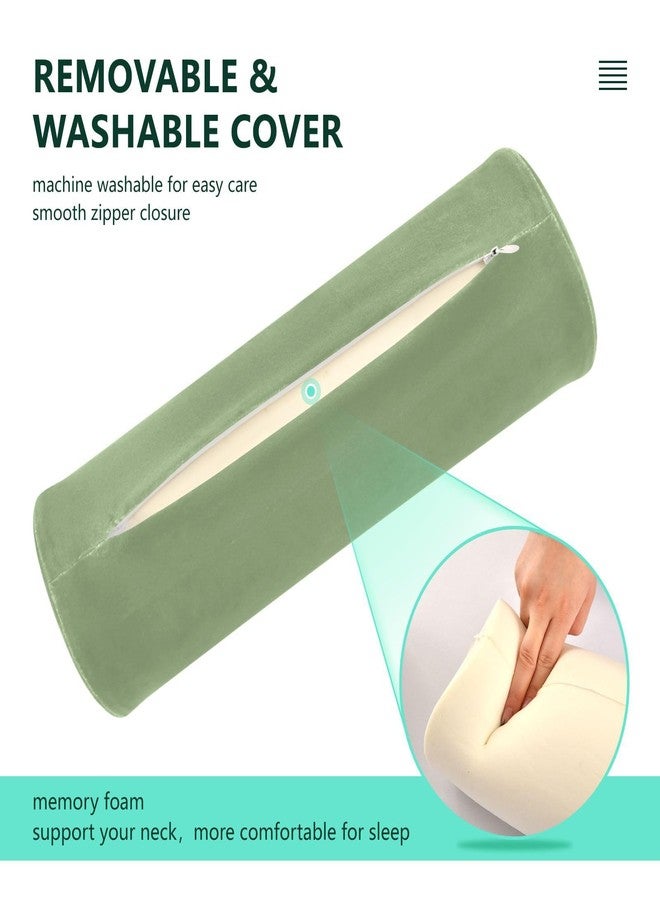 YETTASBIN Sage Green Solid Color Cylinder Round Pillow for Neck Pain Relief, Soft Breathable Bolster Travel Memory Foam Pillow with Removable Washable Cover for Bed Sleeping, Head, Legs and Back - Image 4