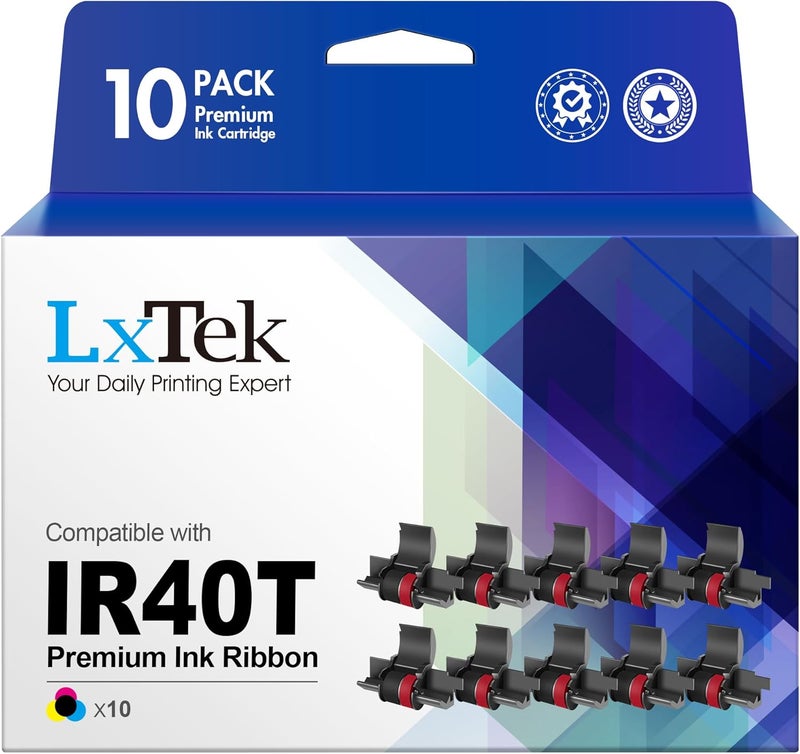 لفات حبر بديلة من للآلات الحاسبة من نوع IR40T IR-40T CP13 MP-12D للاستخدام مع Sharp EL-1750V، EL-1801V HR-100TM، HR-170RC، P23-dhv CP13 (أسود وأحمر، عبوة من 10 قطع، مغلفة بشكل فردي) - Image 1