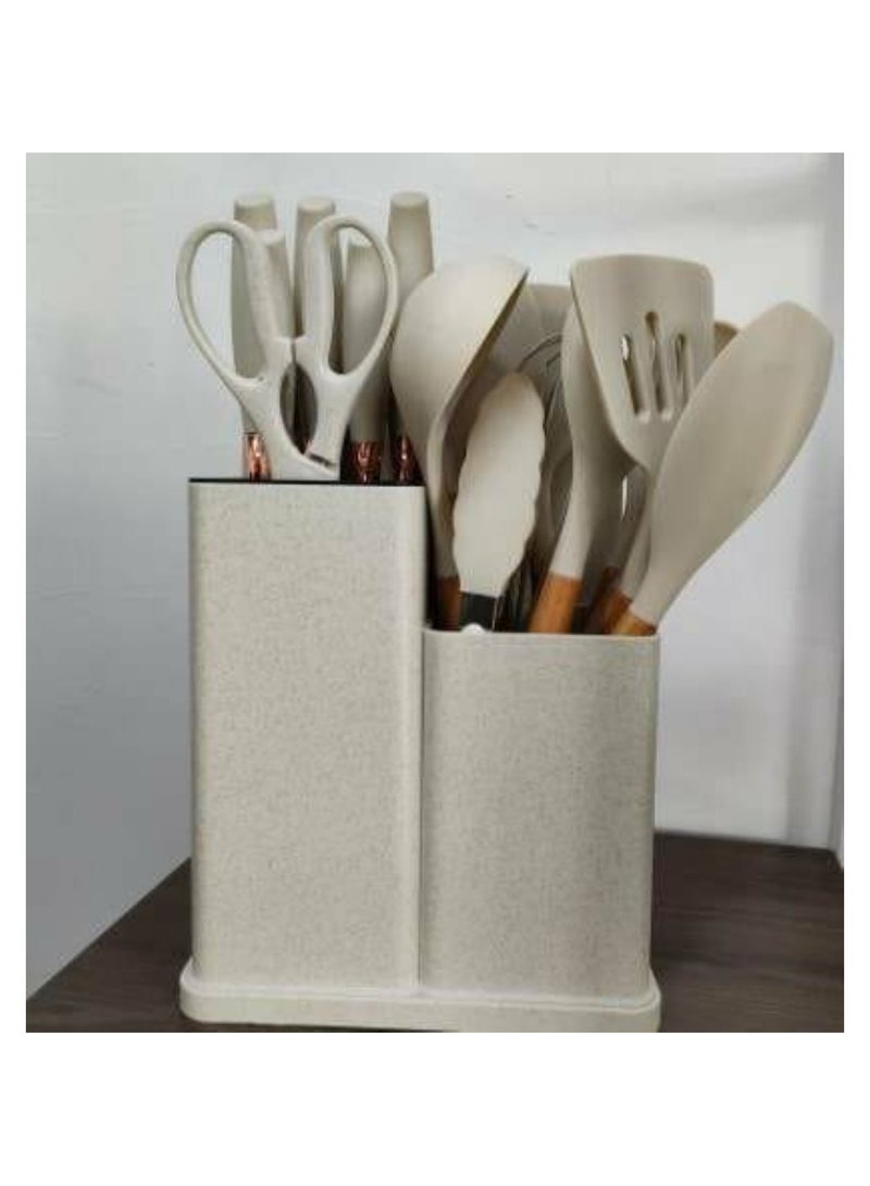 Huitich 19-Piece Beige Silicone Kitchen Utensil Set with Knives, Cutting Board, and Gadgets  - Image 2