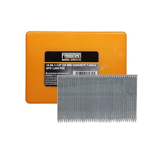 Freeman Concrete T-Nails | 14 Gauge | 1-1/2" | Glue Collated | Galvanized Steel | 1,000 Count | Wood-to-Concrete, Steel, and Subfloor Applications | CTN14-15 - Image 1