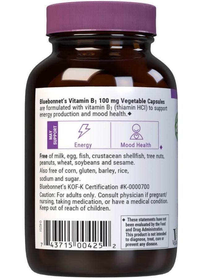 Bluebonnet Nutrition Vitamin B-1 100Mg 100 Vcaps, 272 G - Image 3