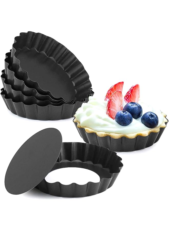 مقالي تارت مقاس 10.16 سم، صينية كيش صغيرة غير قابلة للالتصاق، صينية تارت تشيز كيك، مجموعة قوالب تارت مكونة من 6 قطع (أسود) - Image 1
