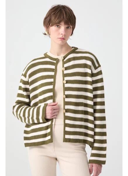 توتشي Gold Buttoned Striped Short Cardigan